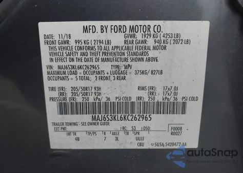 2019 Ford Ecosport Titanium from USA, damaged, VIN MAJ6S3KL6KC262965